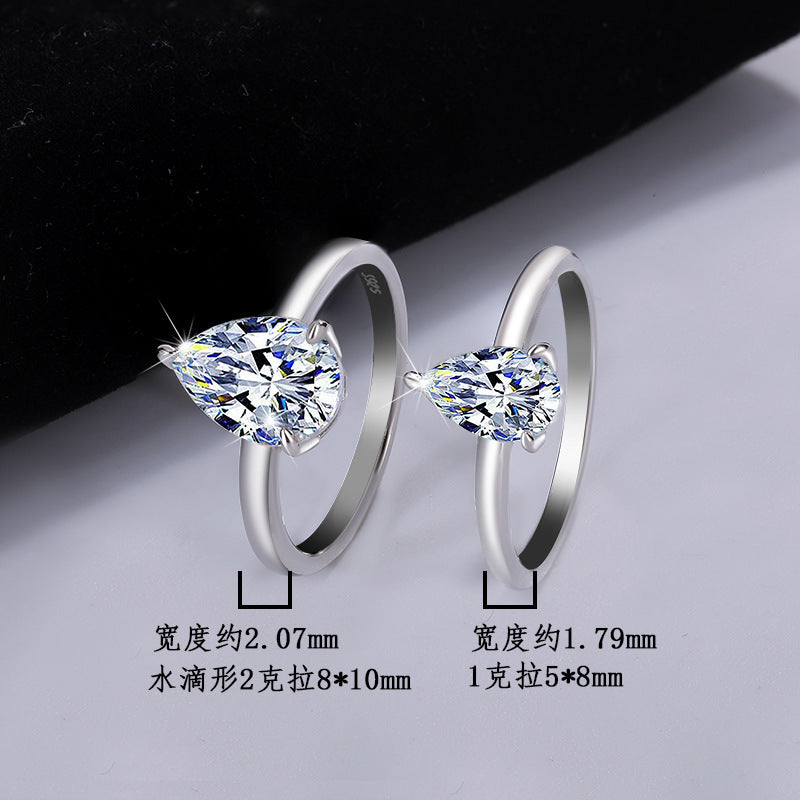 Cross-border hot selling S925Sterling Silver Water Drop Moissanite Ring Simple Classic Pear Shape Moissanite Diamond Women's Ring Factory Wholesale