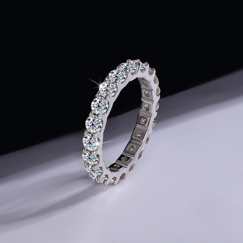 Exclusive for cross-border S925Sterling Silver Moissanite Ring for Women Full Diamond Simple Row Ring Platinum Plated High-end Women's Ring Wholesale