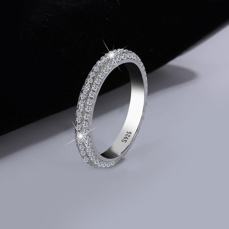 Cross-border hot sale S925Sterling Silver Moissanite Full Diamond Ring Fashionable Elegant Women's Ring Non-Fading Factory Wholesale
