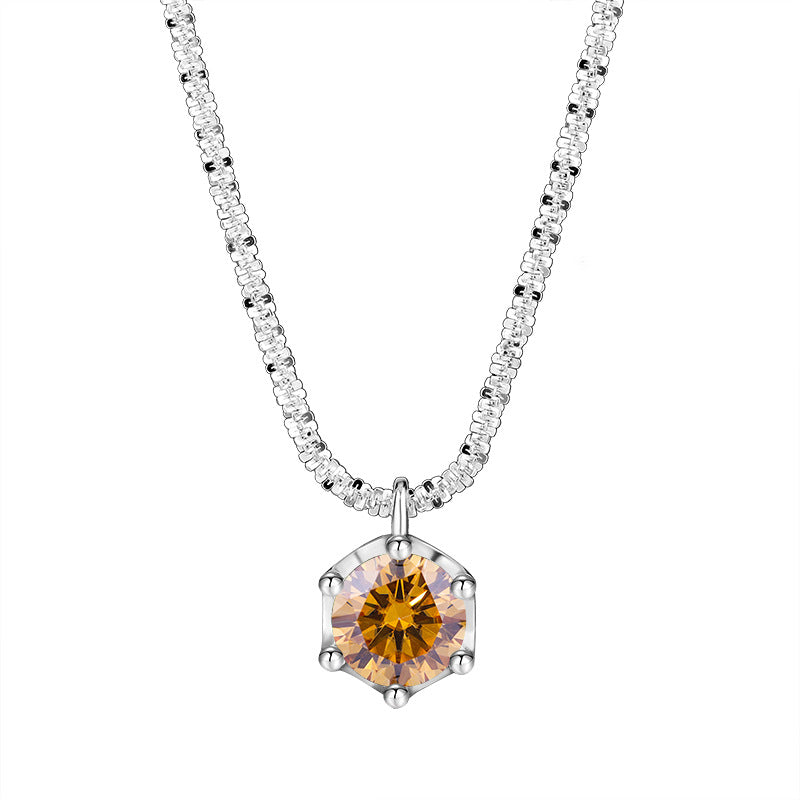 Cross-Border S925Pure Silver Sparkling Cauliflower Chain Moissanite Six-Claw Necklace for Women Niche Light Luxury Fashion Collarbone Chain