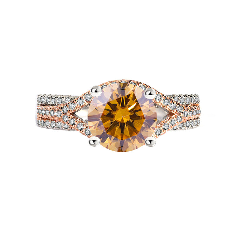 Moissanite Ring for Women Silver Ring Split Gold Exaggerated Two Colors ins Jiezi TikTok Live Moissanite Source