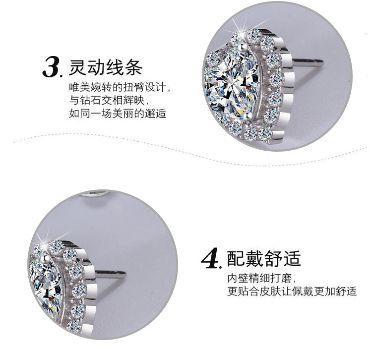 Cross-Border S925Sterling Silver Heart Stud Earrings Heart-Shaped Moissanite Simple Earrings Fashionable High-End Earrings Manufacturer Wholesale