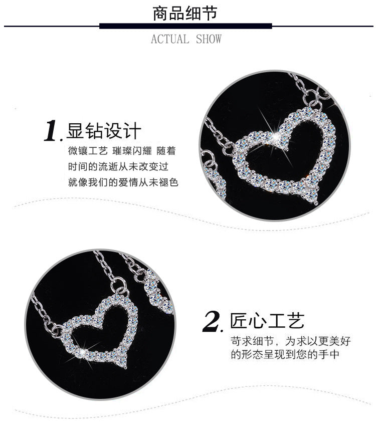 Factory Direct Supply Cross-Border925Sterling Silver Plated pt950Moissanite Heart Pendant Love Moissanite Necklace for Women Wholesale