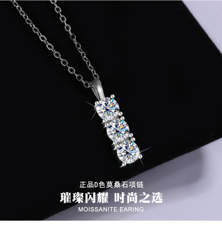 S925Silver D Moissanite Full Diamond Necklace for Women, Light Luxury Simple Korean Style Collarbone Chain1.5Cz diamond wholesale