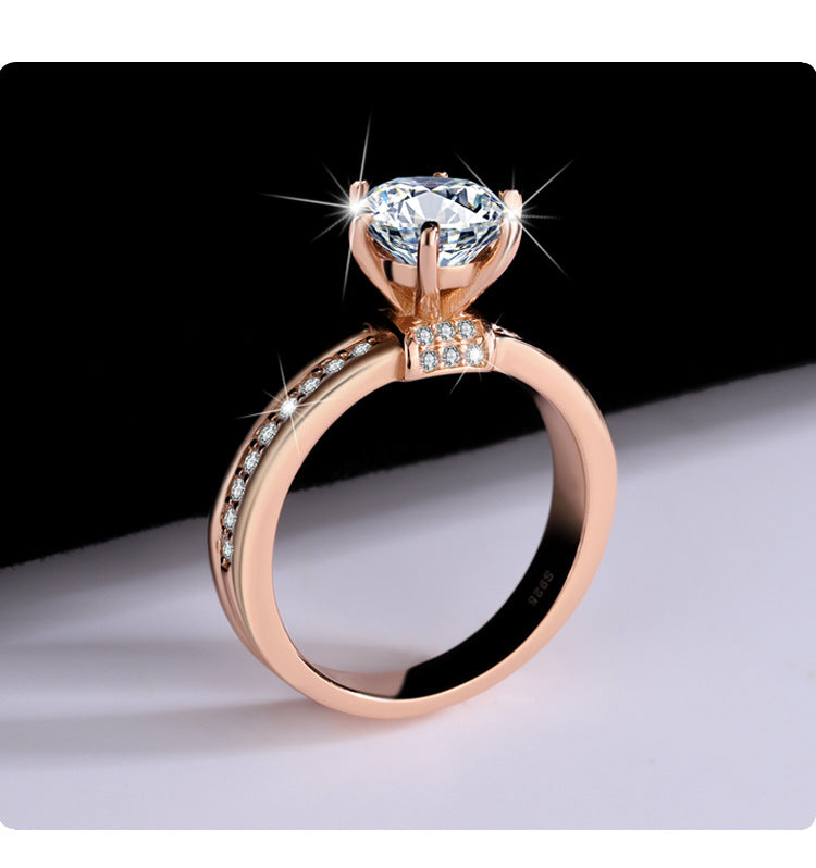 S925Sterling Silver Moissanite Rose Gold High Crown Queen Ring European and American Style Diamond Ring TikTok Kuaishou Live Factory Wholesale