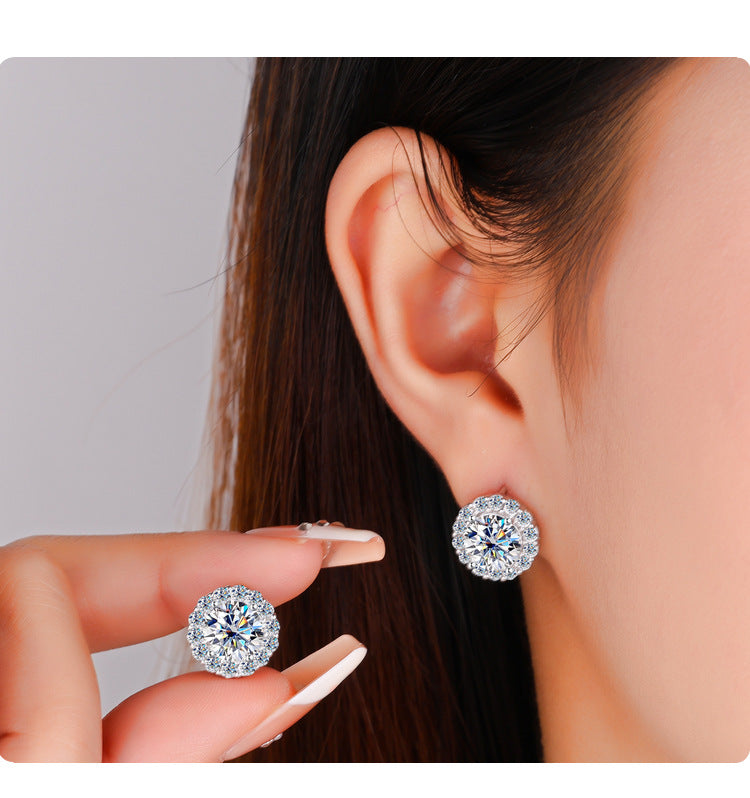 Best seller in europe and america S925Silver Moissanite Sunflower Earrings Simple Fashion Earrings Moissanite Diamond Earrings Factory Wholesale