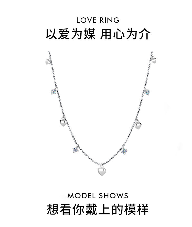 S925Pure Silver Heart Tassel Dynamic Moissanite Necklace Light Luxury High-End Fairy Style Collarbone Chain Factory Wholesale