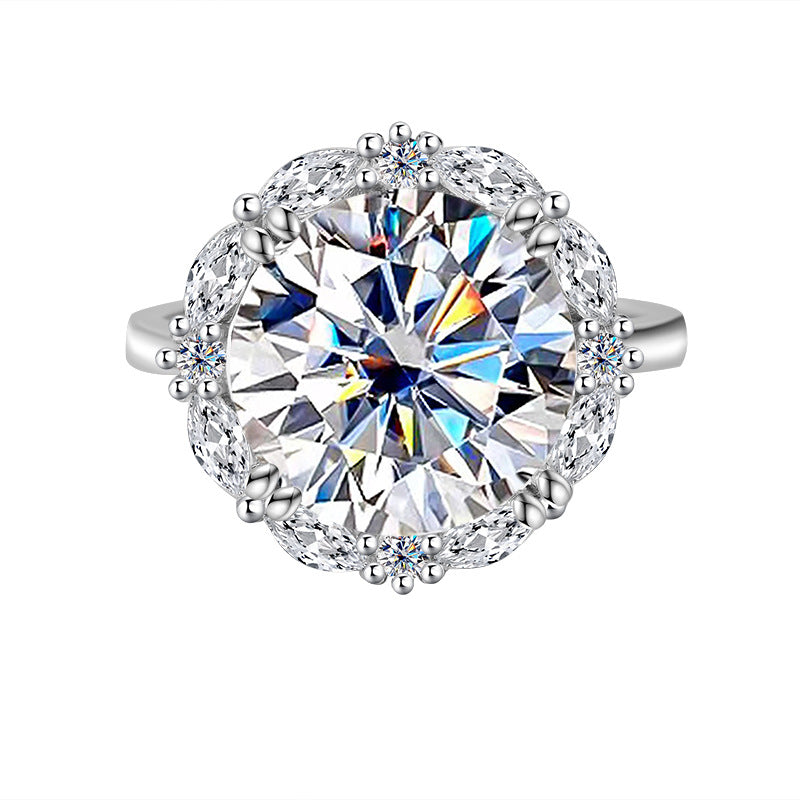 Cross-Border925Women's Sterling Silver Ring5Carat Luxury Beloved Moissanite Ultra Sparkling Ring Fashion High-end Factory Wholesale