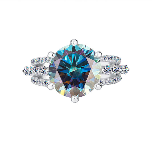 Amazon hot S925Silver Moissanite Three Lives Three Worlds Classic Six-Prong Moissanite Ring Women's Set Ring Wholesale
