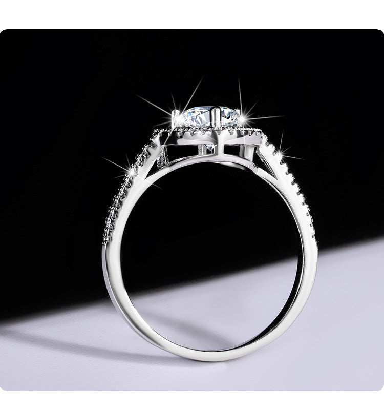 925Sterling Silver Moissanite Diamond Ring Heart-shaped Hollow Couple Rings Wedding Engagement Ring Gift for Girlfriend with Colored Diamond