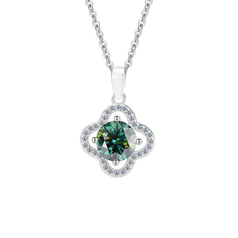 S925Pure Silver Moissanite Flower Necklace Four-Leaf Clover Pendant Light Luxury High-End Moissanite Collarbone Chain Factory Wholesale