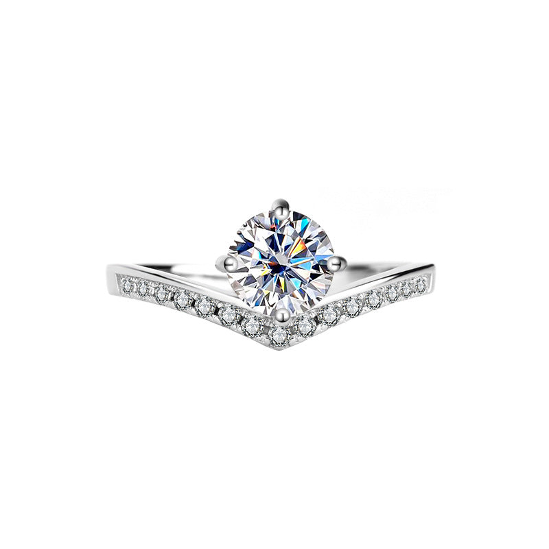 Sterling Silver Platinum Plated Moissanite Passable Diamond Pen Moissanite Crown Genuine Diamond Ring Simulated Diamond Proposal Wedding Ring