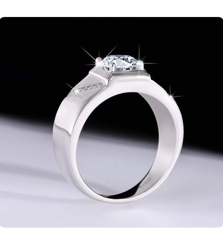 S925Pure Silver Psychic Moissanite Men's Ring Moissanite Ring Simple and Elegant Men's Ring Wedding Ring TikTok Kuaishou Live Streaming