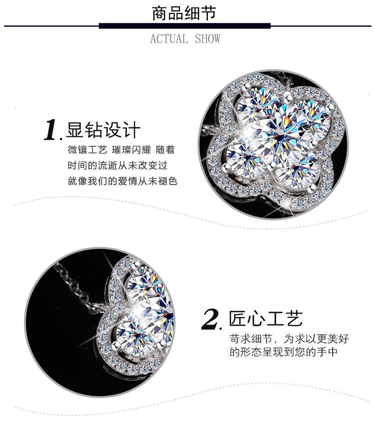 Cross-Border New Products S925Sterling Silver Moissanite Lucky Clover Necklace for Women Moissanite Full Diamond Collarbone Chain Factory Wholesale