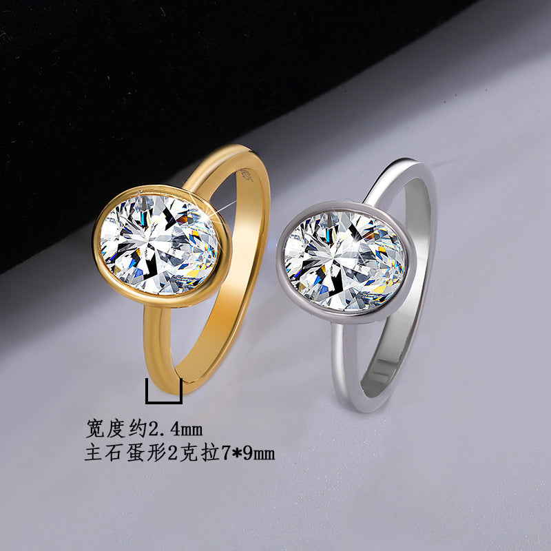Wholesale to Europe and America S925Silver plating18k Gold Classic Oval2Carat Egg Shape Moissanite Fashion High-end Women's Ring