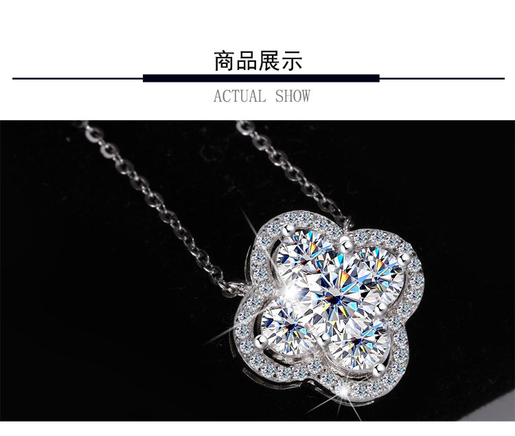 Cross-Border New Products S925Sterling Silver Moissanite Lucky Clover Necklace for Women Moissanite Full Diamond Collarbone Chain Factory Wholesale