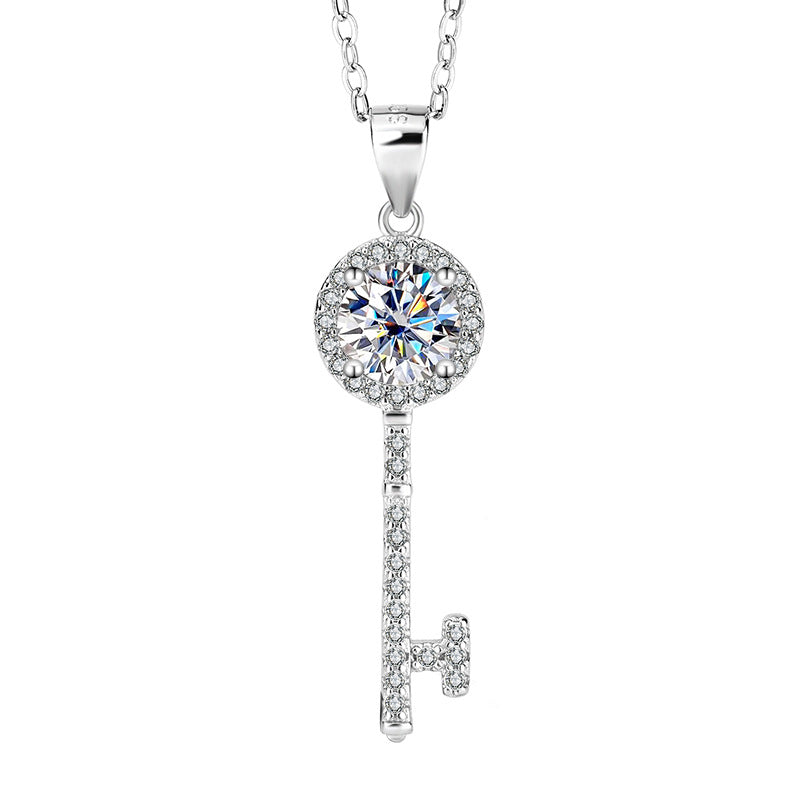 s925Sterling Silver Key Necklace Silver Pendant Moissanite Women's Classic Fashion Collarbone Chain In Stock Wholesale Jewelry