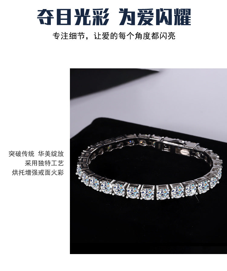 Cross-border hot sale S925Sterling Silver Moissanite Tennis Bracelet New Model Unisex Bracelet Moissanite Factory In Stock Wholesale