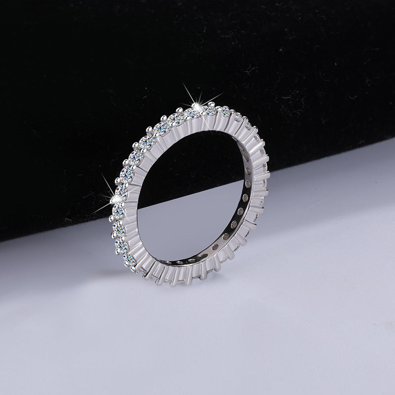 S925Pure Silver Moissanite Ferris Wheel Full Diamond Ring for Women, Simple Double Stacked Band Ring, High-end Feel Women's Ring Wholesale