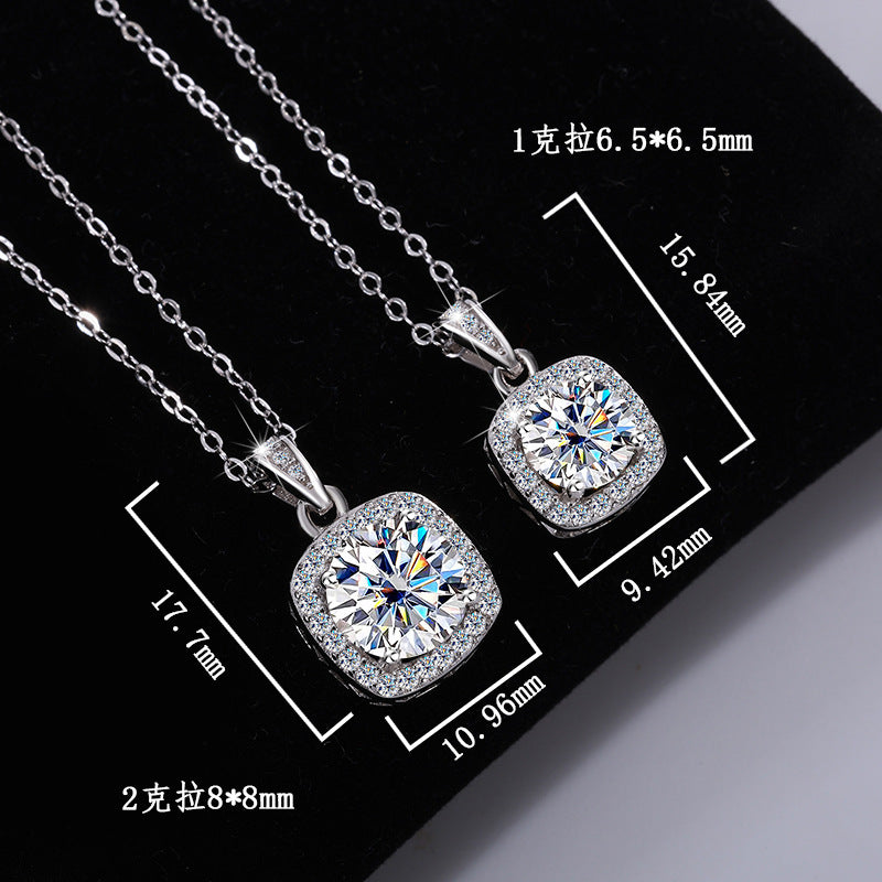Cross-border hot selling S925Pure Silver Moissanite Square Pendant Necklace Light Luxury High-end Clavicle Chain Moissanite Pendant Wholesale