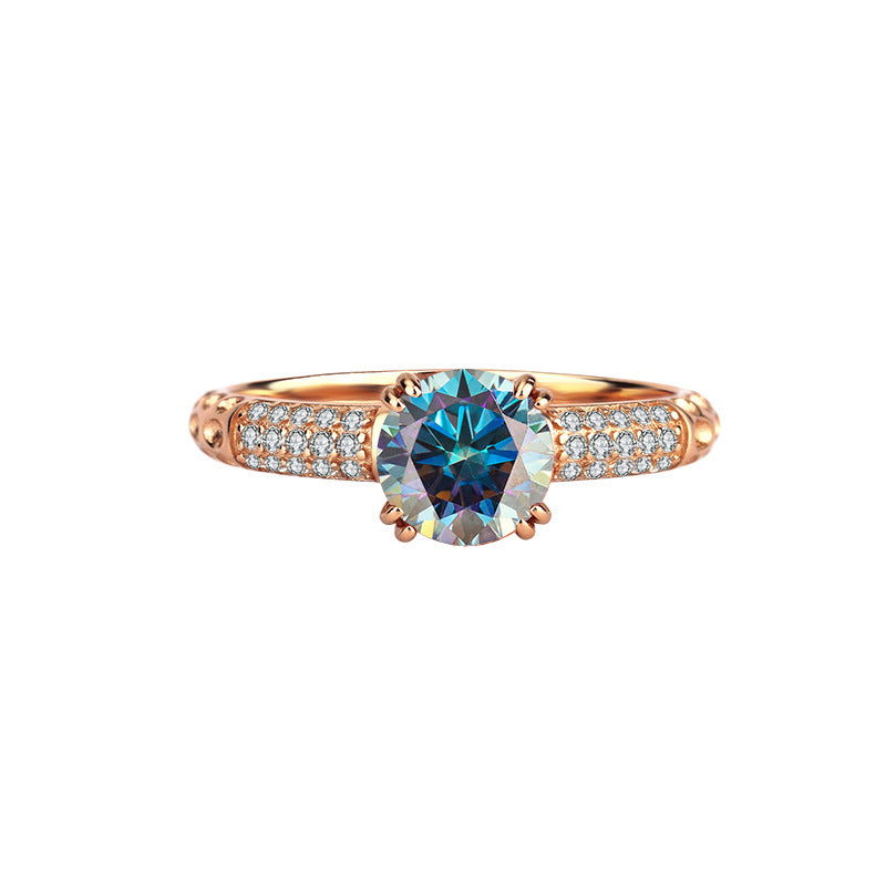 S925Sterling Silver Rose Gold Qianxun Moissanite Diamond Ring European and American TikTok Kuaishou Live Factory Wholesale Brilliant Diamond Ring