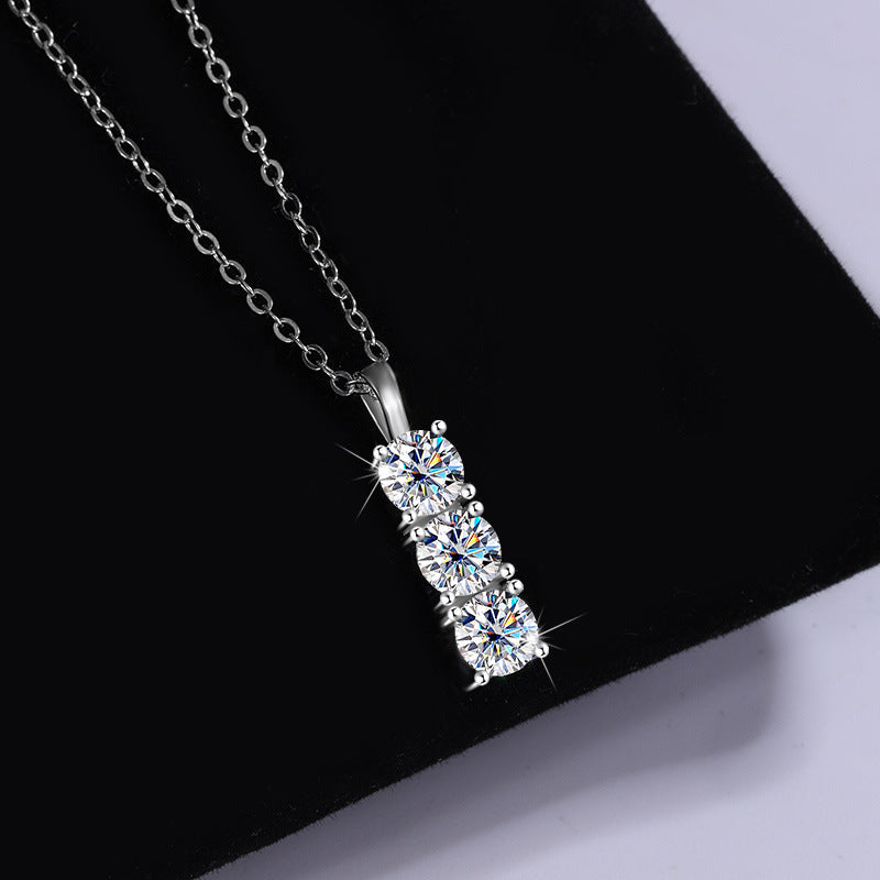 S925Silver D Moissanite Full Diamond Necklace for Women, Light Luxury Simple Korean Style Collarbone Chain1.5Cz diamond wholesale