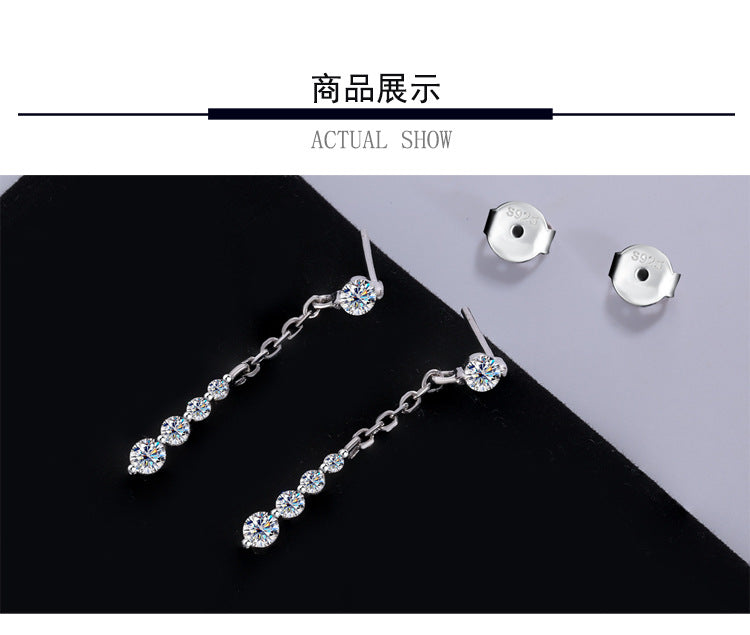 Cross-Border Wholesale S925Sterling Silver Moissanite Tassel Earrings Long Fashion High-end Moissanite Earrings Factory Wholesale