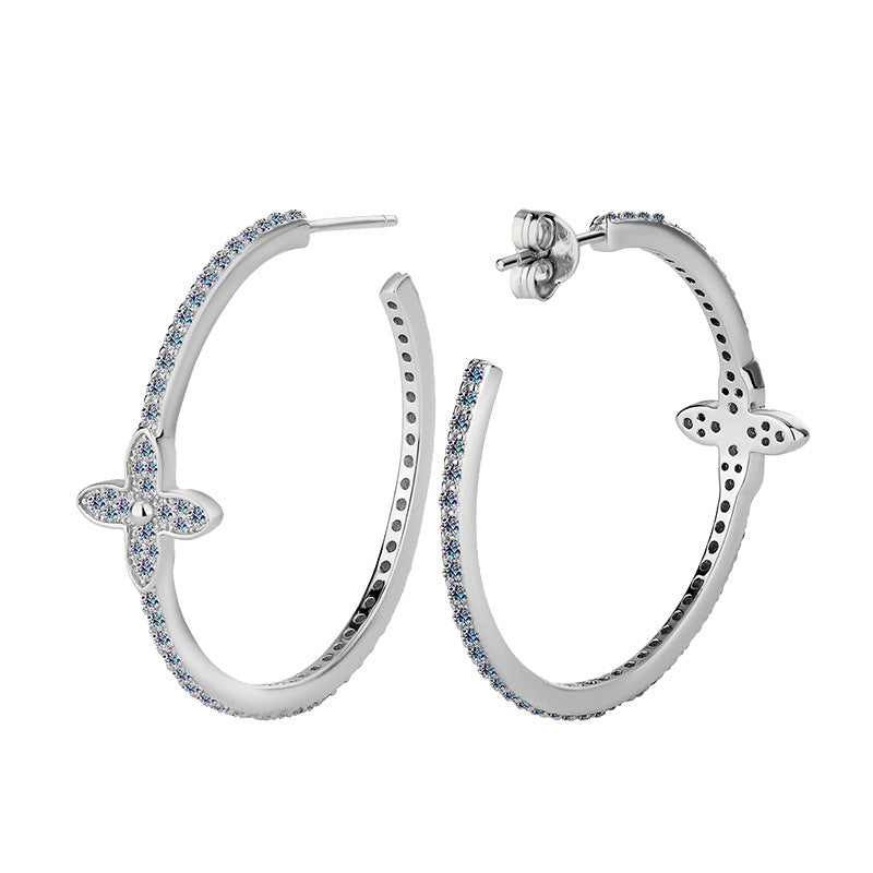 A3  S925Sterling Silver Moissanite Flower Large Hoop Earrings Elegant French Style Ear Jewelry Manufacturer Wholesale