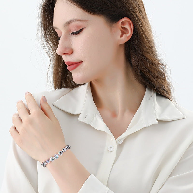Cross-border hot selling S925Silver Round Bracelet for Women with Moissanite, Luxurious Heavy Craft Bracelet, Super Sparkling Jewelry, In Stock Wholesale