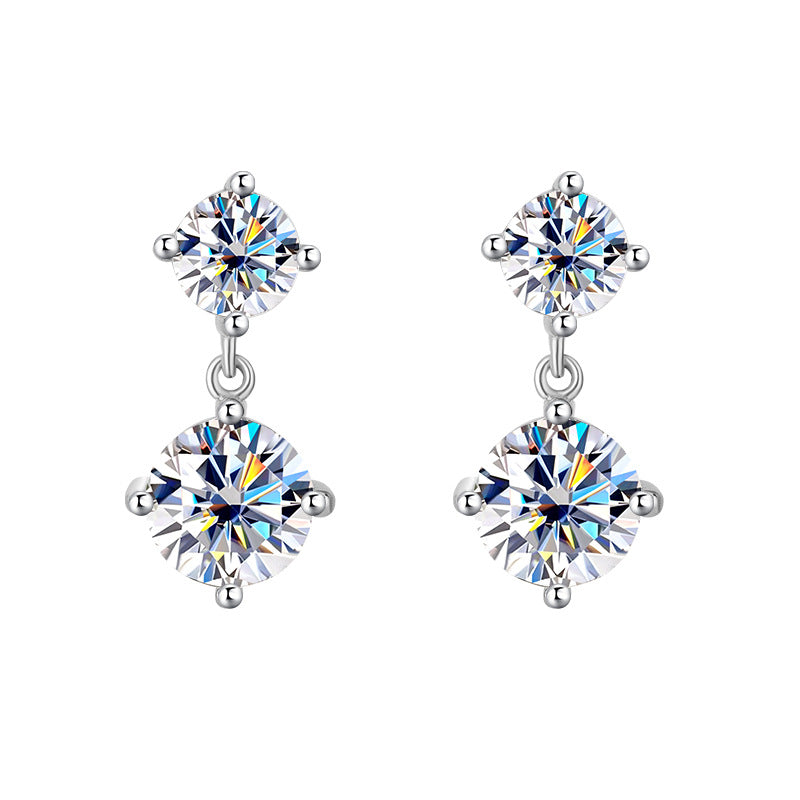 Best seller in europe and america S925Sterling Silver Moissanite Tassel Four-Prong Earrings Korean Style Full Diamond Moissanite Earrings Factory Wholesale