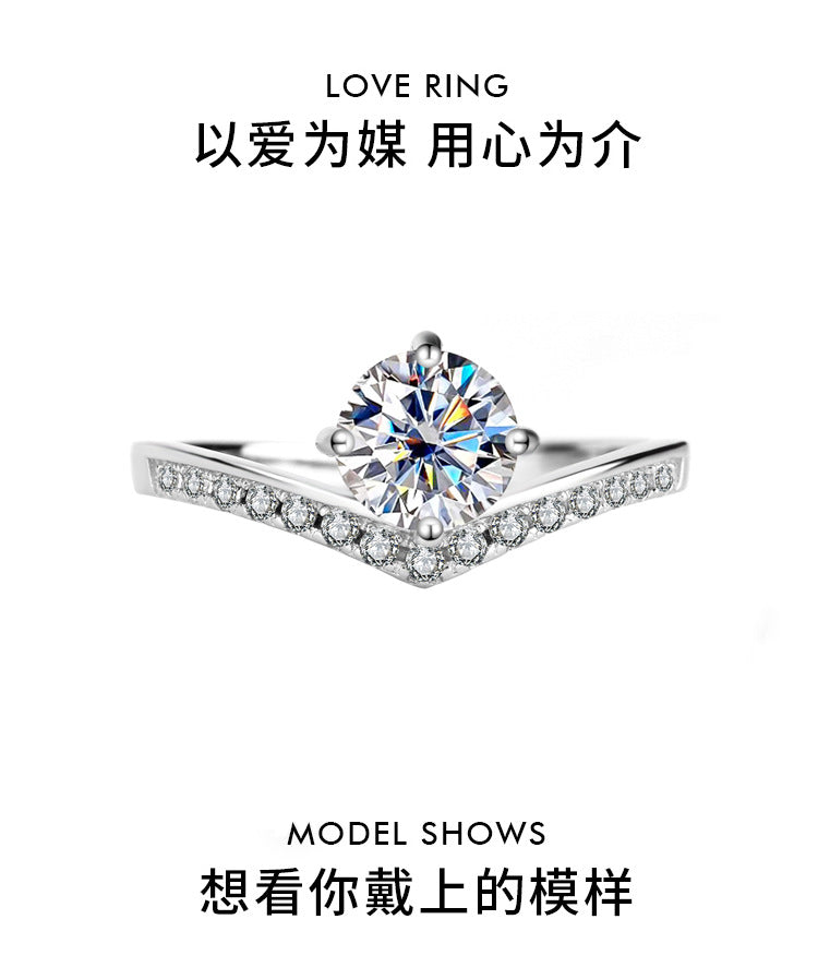 Sterling Silver Platinum Plated Moissanite Passable Diamond Pen Moissanite Crown Genuine Diamond Ring Simulated Diamond Proposal Wedding Ring