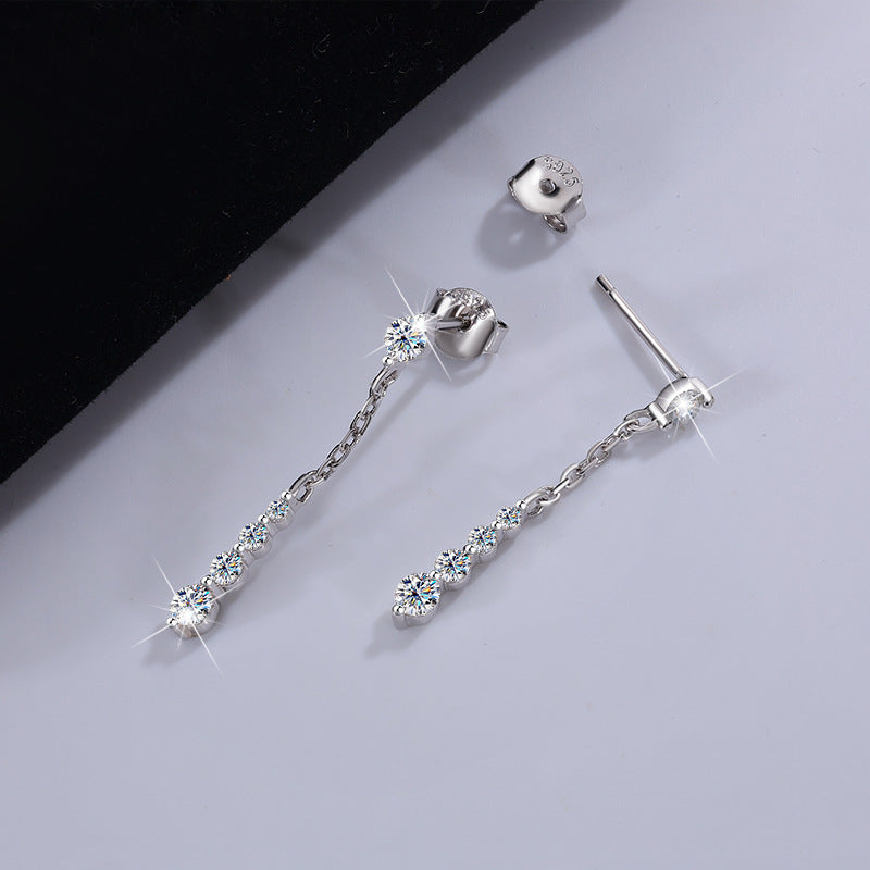 Cross-Border Wholesale S925Sterling Silver Moissanite Tassel Earrings Long Fashion High-end Moissanite Earrings Factory Wholesale