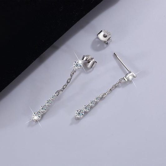 Cross-Border Wholesale S925Sterling Silver Moissanite Tassel Earrings Long Fashion High-end Moissanite Earrings Factory Wholesale