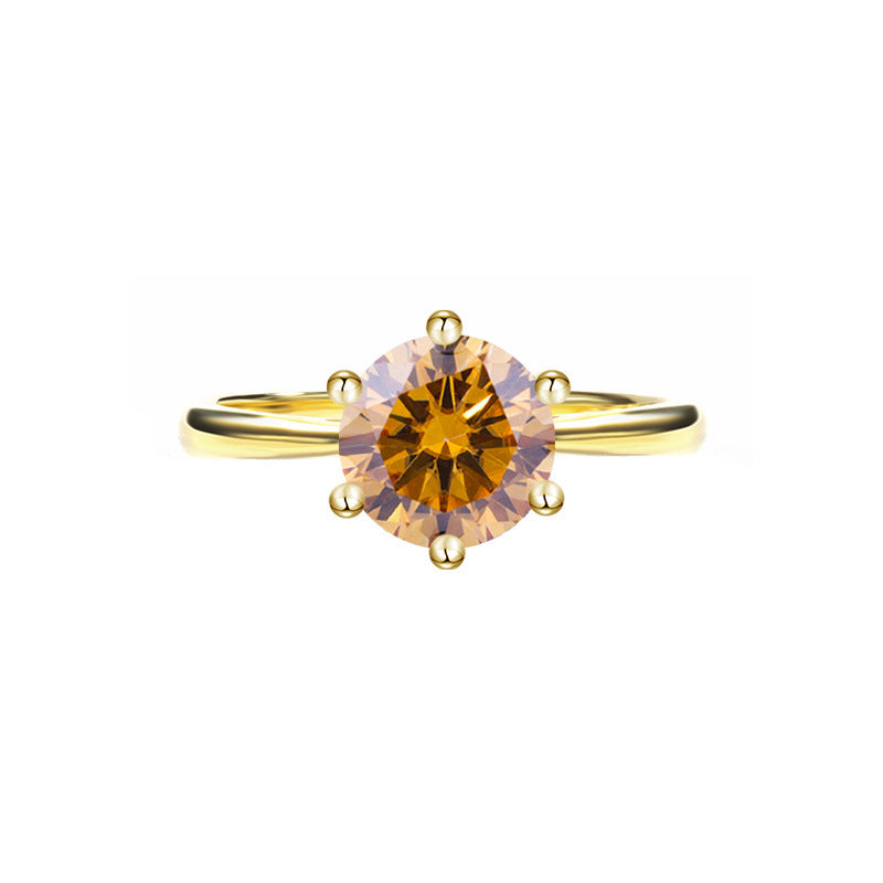 Cross-Border925Sterling Silver Plated Ring18K Golden Classic Six-Claw Moissanite Ring for Women Crown Proposal Ring Wholesale