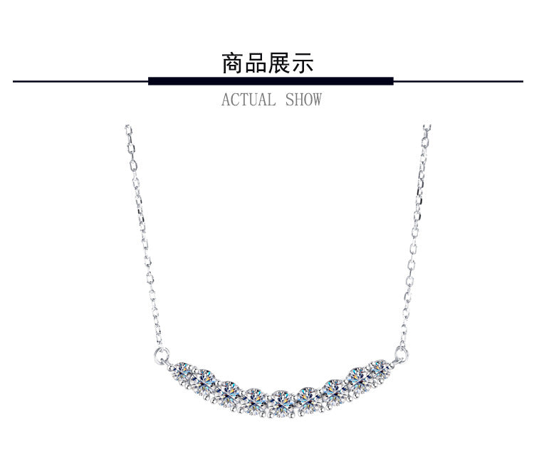 S925Silver Platinum Plated Moissanite Jewelry Pendant for Women Simple Smile Necklace2.4Clamoissanite Rainbow