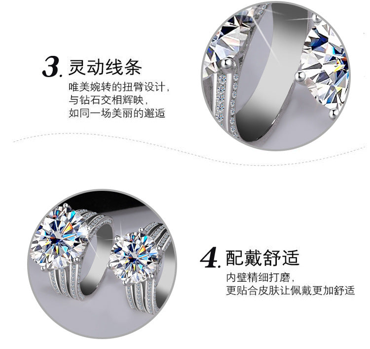 Cross-border European and American Luxury Pigeon Egg S925Silver Crescent Moon Eye Moissanite Ring High-end Ultra Sparkling Women's Ring Wholesale
