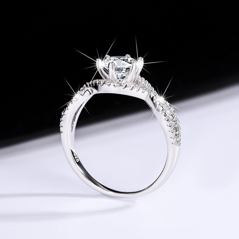 Factory Direct Sale Pure Silver Ring for Women with Moissanite Twist Arm Halo Diamond Ring One Carat Adjustable Women's Live Streaming Source Exquisite