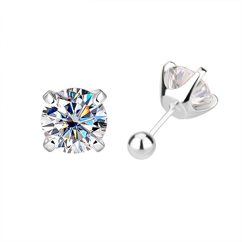 Exclusive for cross-border S925Sterling Silver Moissanite Earrings Four-Prong Screw Moissanite Stud Earrings Fashion Simple Earrings Wholesale