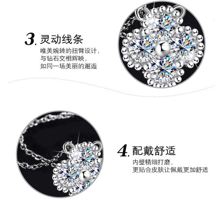 Xiaohongshu Hot Sale S925Sterling Silver Four-Leaf Clover Women's Necklace Moissanite Diamond Pendant Simple Luxury Versatile Collarbone Chain