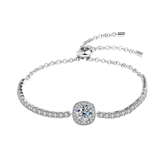 S925Silver Moissanite Bracelet Real Diamond Moissanite Square Bag Simple Women's Style TikTok Kuaishou Live Streaming Factory Direct Sale