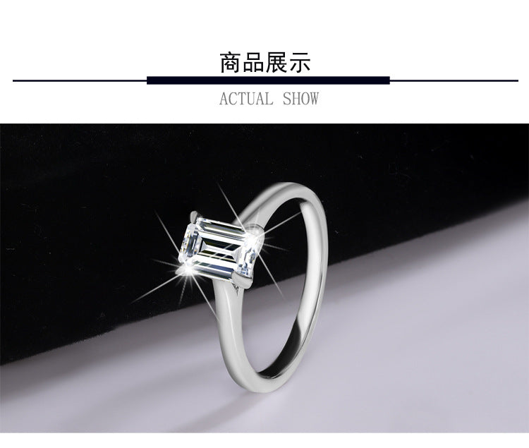 925Silver1Carat D Moissanite Ring Simple Four-Prong Emerald Cut Moissanite T Classic Home Items Wholesale