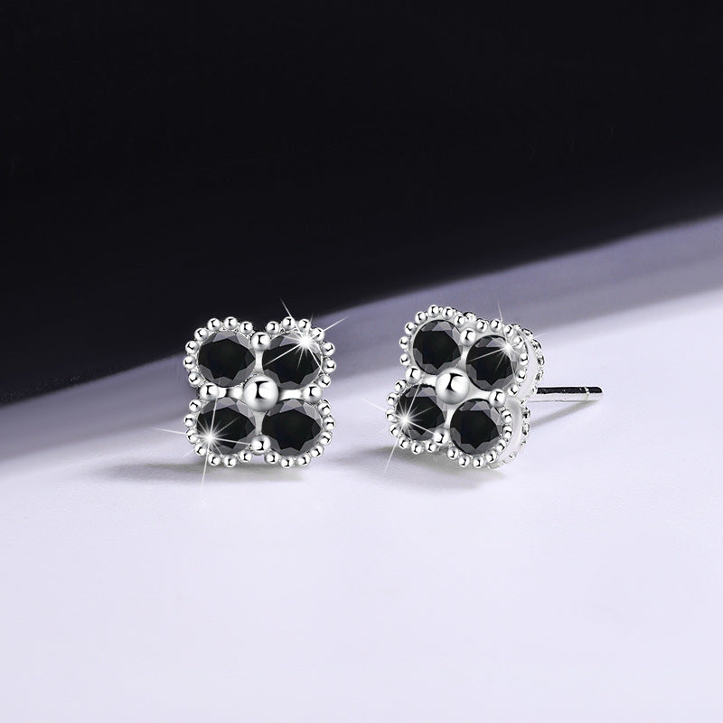 S925Sterling Silver Moissanite Clover Earrings for Women, Light Luxury Niche High-end Flower Full Diamond Xiaohongshu Hot Style