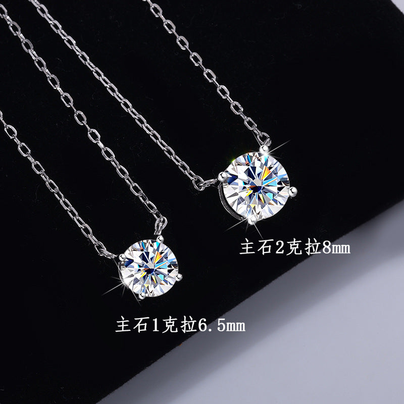 S925Sterling Silver Moissanite Classic Four-Prong Necklace for Women Plated PT 950Moissanite Light Luxury Collarbone Chain Live Streaming Hot Item