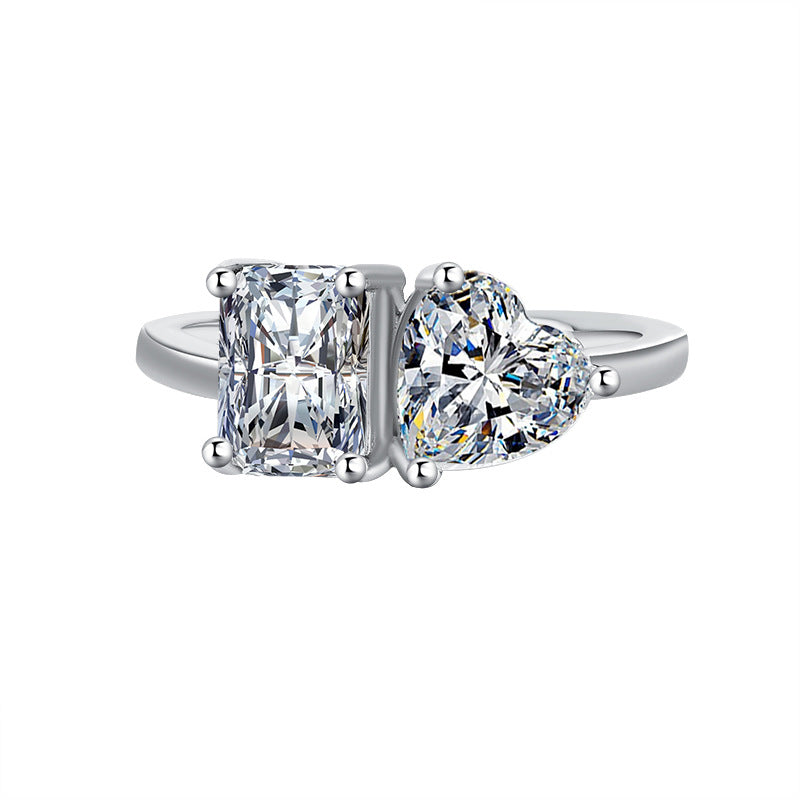 Cross-border European and American Live Streaming925Pure Silver Moissanite Classic1Carat Ring Irregular Moissanite Asymmetric Women's Ring