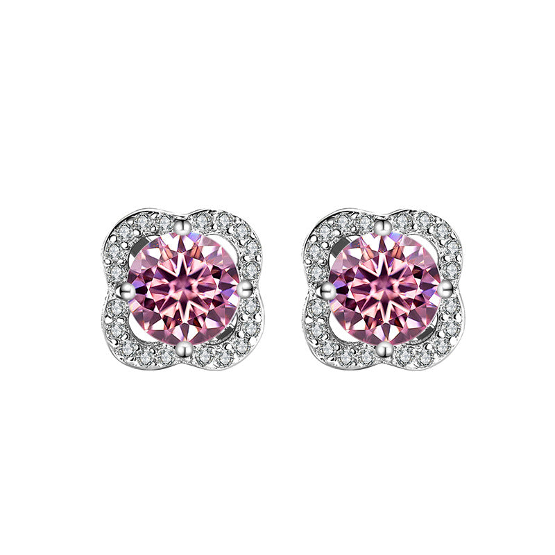 S925Pure Silver Moissanite Four-Leaf Clover Original High-End Earrings Cluster Full Diamond Elegant Simple Women's Earrings Wholesale