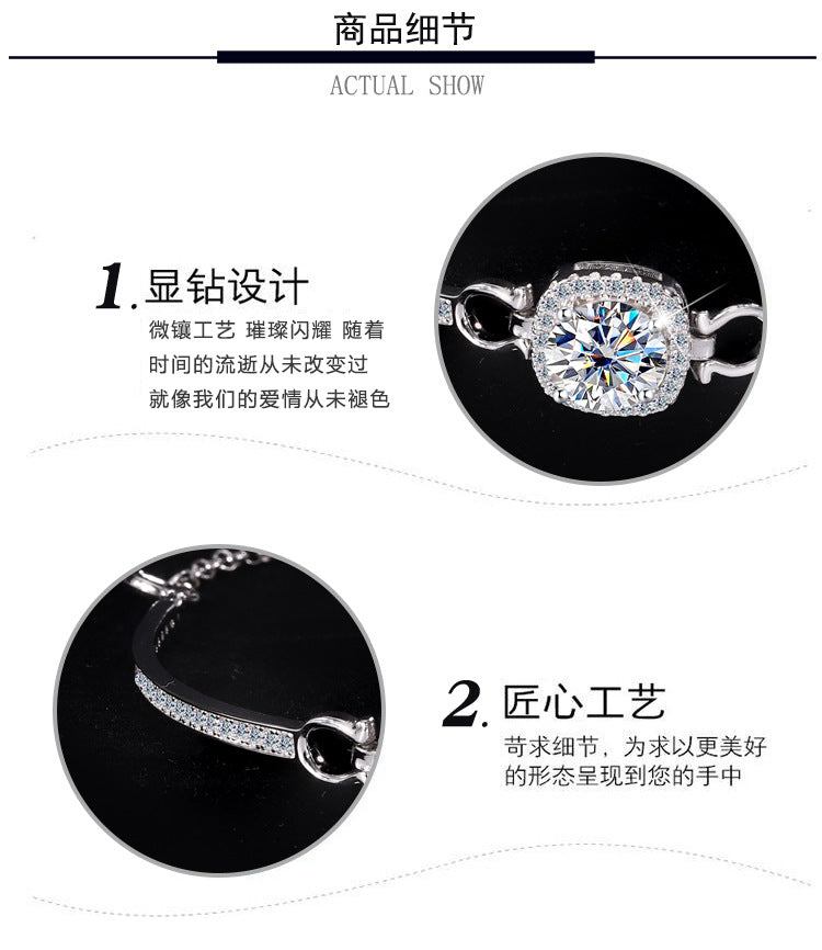 Cross-Border Europe and America S925Pure Silver Luxury Square Bracelet Moissanite Diamond Bangle Fashion High-end Moissanite Bracelet Wholesale