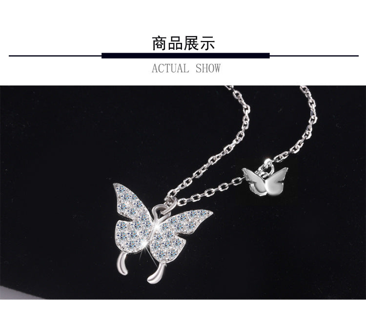 Cross-border hot selling S925Sterling Silver Butterfly Necklace for Women Korean Version Versatile Light Luxury Style Collarbone Chain Personality Fashion Wholesale