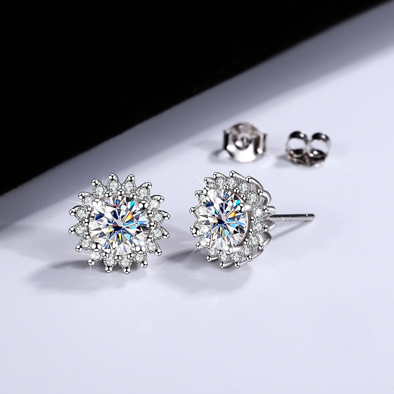 One piece dropshipping S925Pure Stone Sunflower Earrings Unisex Hip Hop Ear Jewelry High-end Jewelry Feel TikTok Wholesale