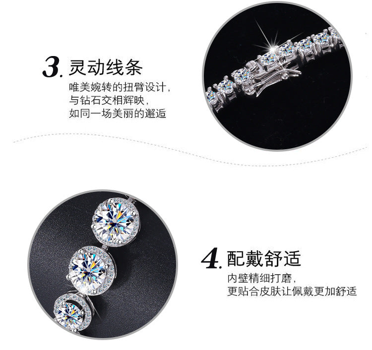Cross-border hot selling S925Silver Round Bracelet for Women with Moissanite, Luxurious Heavy Craft Bracelet, Super Sparkling Jewelry, In Stock Wholesale