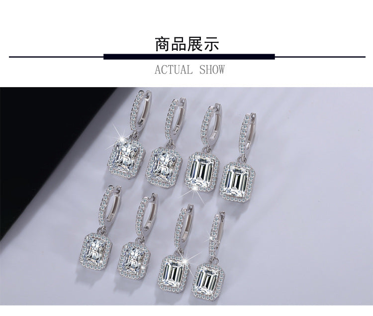 Cross-Border S925Sterling Silver Moissanite Earrings Radiant Cut Ear Jewelry Luxurious Inlaid High-end Earrings Moissanite Studs Wholesale